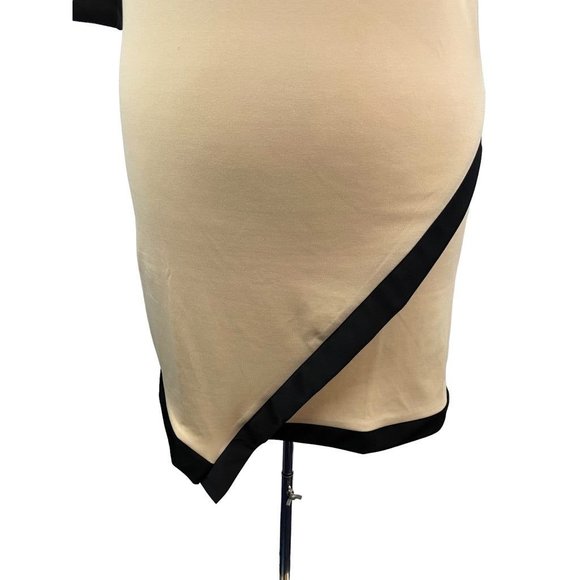 Medium Lupsona Stretch Sheath Dress 1/2 Sleeve Tan Black Trim - Picture 5 of 7